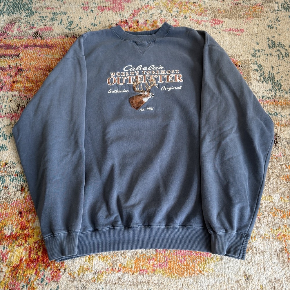 Vintage Y2K 2000s Cabela's Embroidered Deer Graphic Sweatshirt Blue LT